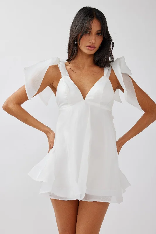 Island eleganceChantilly Tied Shoulder Mini Dress Solid White