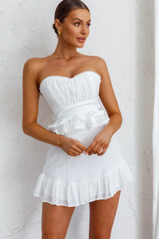 Bonded-fabricsFauna Strapless Frill Trim Dress White