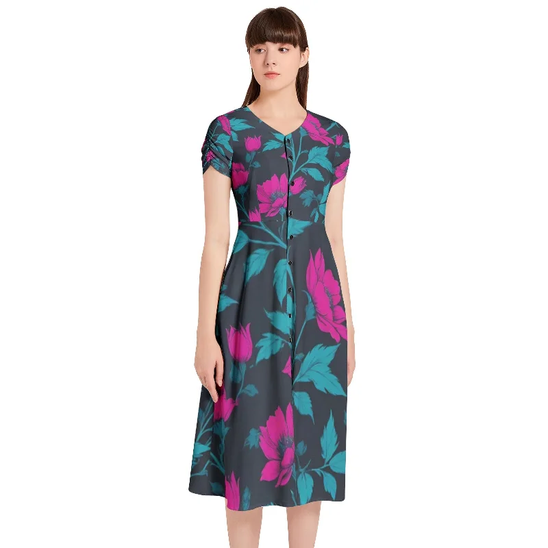 Pure & simplePuff Sleeve Button Through Dress
