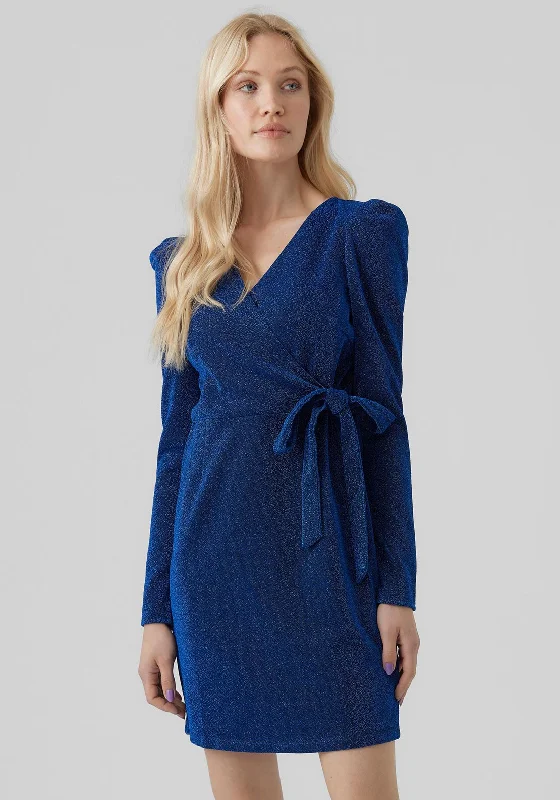 Old-schoolVero Moda Wild Metallic Wrap Front Mini Dress, Dazzling Blue