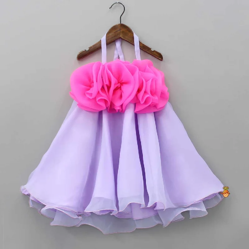 Luxe-essentialsPre Order: Fabric Flower Enhanced Flared Dual Tone Dress