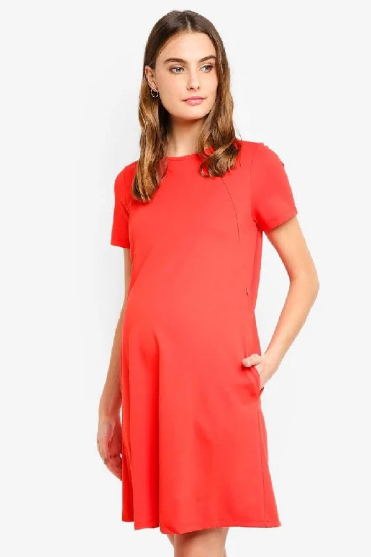 Vacation-readyCynthia Short Sleeve Maternity Dress Coral