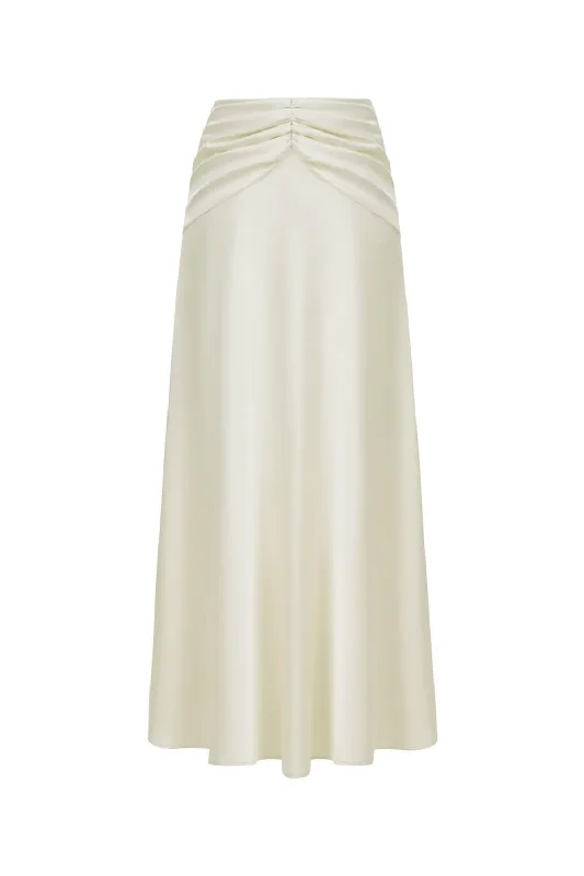 Romantic vintageHypatia Fit and Flare Draped Silk Satin Maxi Skirt