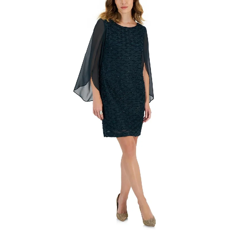 Smooth silhouetteConnected Apparel Womens Petites Metallic Chiffon Sheath Dress