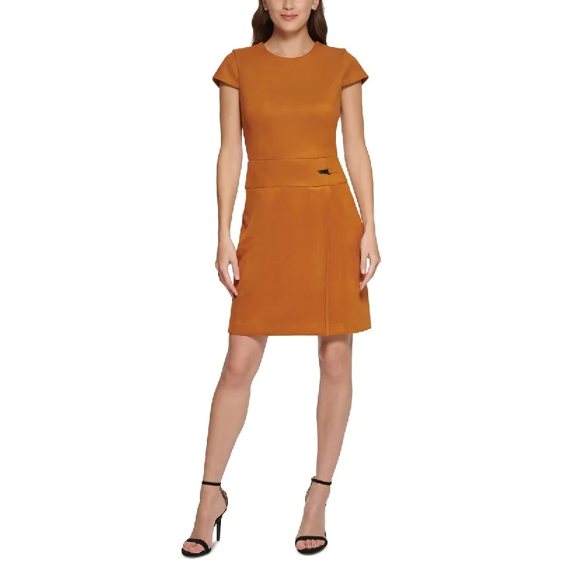 Luxe-casualDKNY Womens Petites Faux Suede Mini Sheath Dress