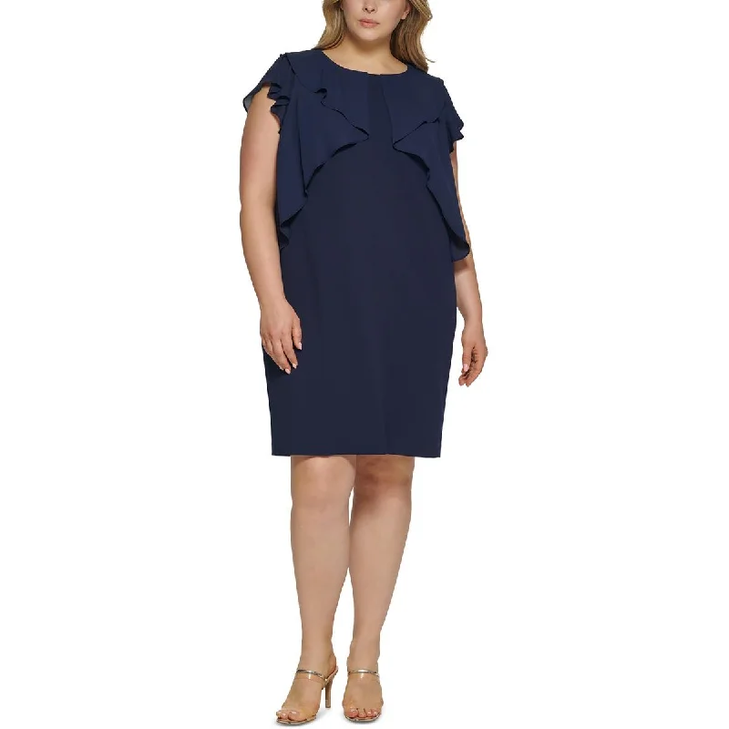 Nostalgic beautyDKNY Womens Plus Georgette Ruffled Midi Sheath Dress