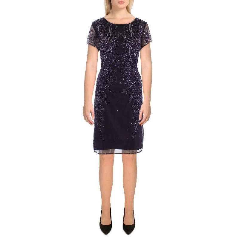 Lace-detailedJKara Womens Beaded Short Sheath Dress