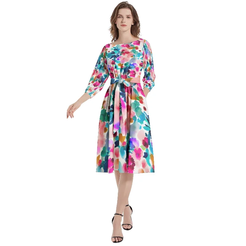 Effortlessly-coolBoat Neck Belted Flared Dress