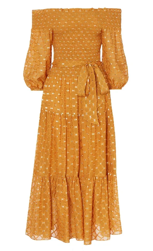 angelico-off-shoulder-dress-amber-gold