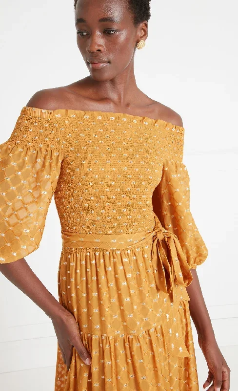 angelico-off-shoulder-dress-amber-gold