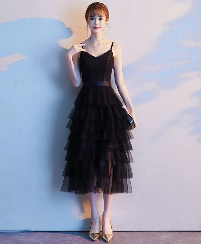 Black sweetheart tulle short prom dress, black tulle evening dress