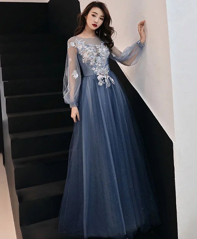 blue-round-neck-tulle-lace-long-prom-dress-blue-formal-dress