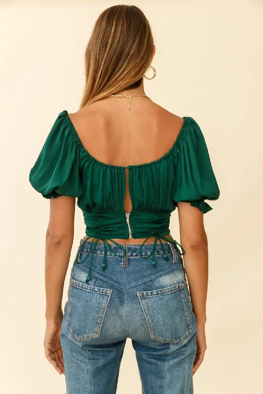 bright-side-puff-sleeve-ruched-crop-top-forest-green