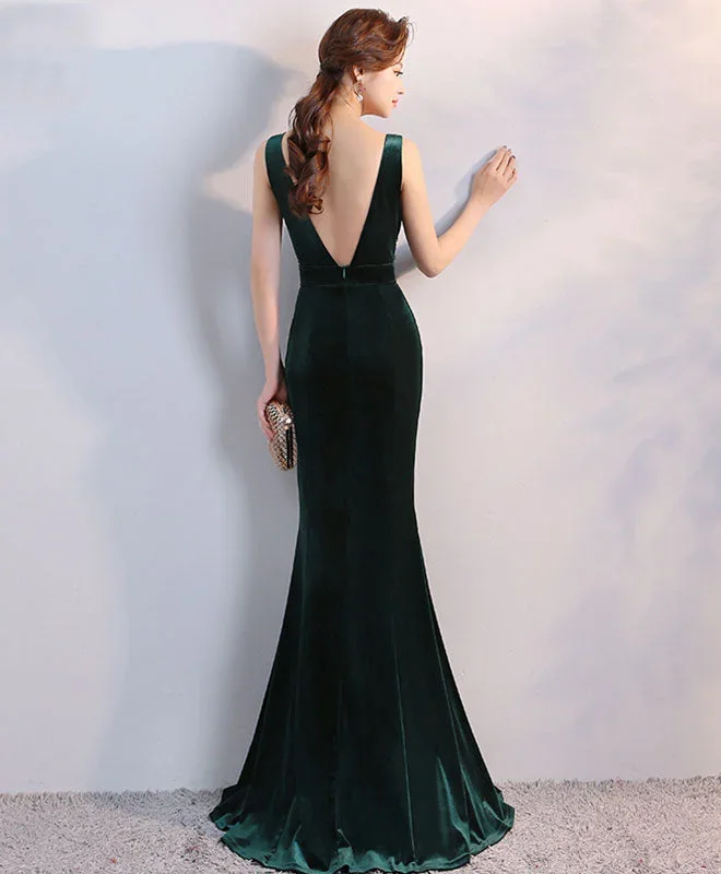 green-v-neck-velvet-long-prom-dress-mermaid-evening-dress