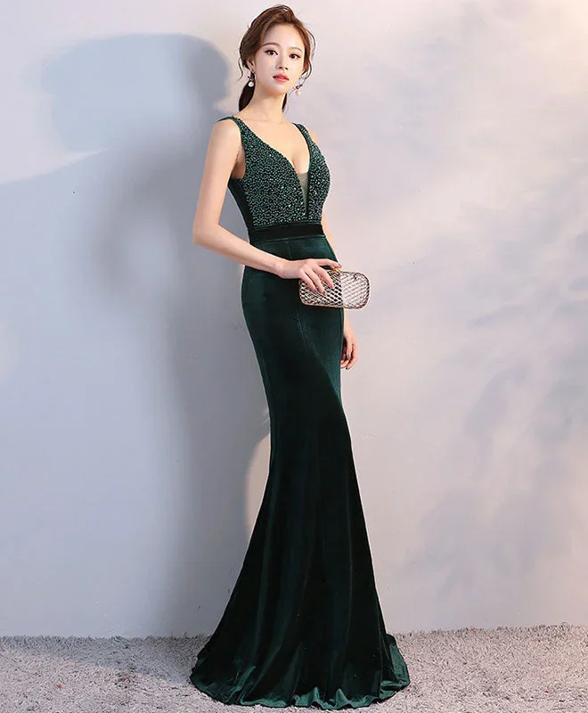 green-v-neck-velvet-long-prom-dress-mermaid-evening-dress