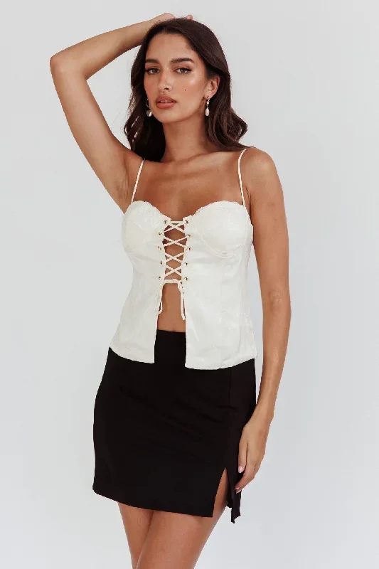 Justina Lace-Up Front Top Ivory