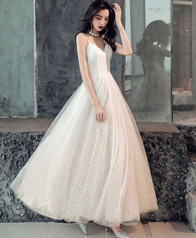 Light Champagne V Neck Tulle Lace Prom Dress Formal Dress