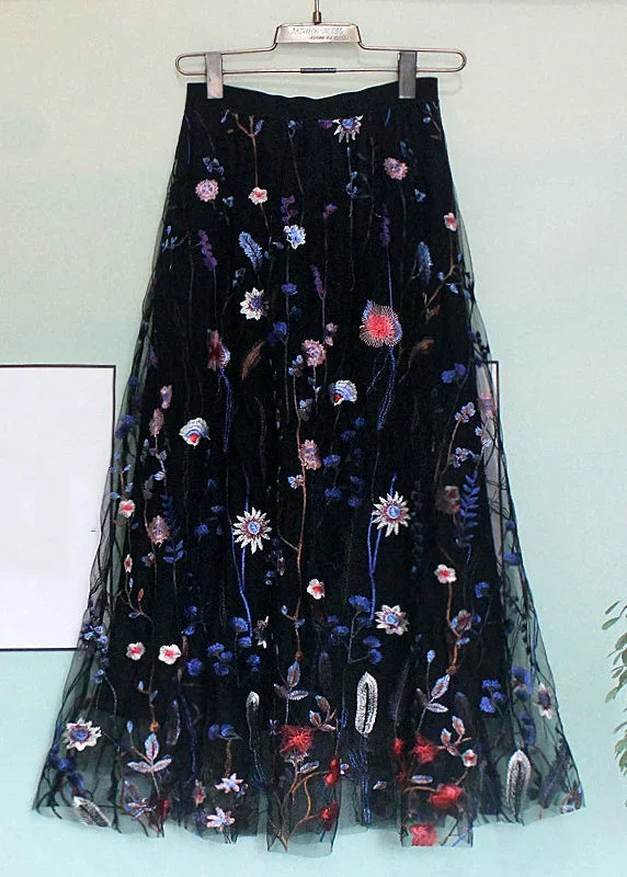 new-black-embroidered-high-waist-tulle-skirt-summer new-black-embroidered-high-waist-tulle-skirt-summer