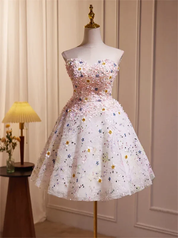 Sweetheart 3D Floral Appliques Homecoming Dress for Teens Sparkly Corset Sleeveless Forman Evening Party A-line Short Prom Gowns Sweetheart 3D Floral Appliques Homecoming Dress for Teens Sparkly Corset Sleeveless Forman Evening Party A-line Short Prom Gowns